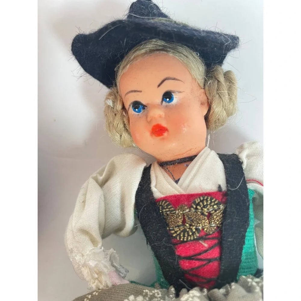 Vintage German Austrian Souvenir Dolls Pair Traditional Alpine Folk Costume Set‎